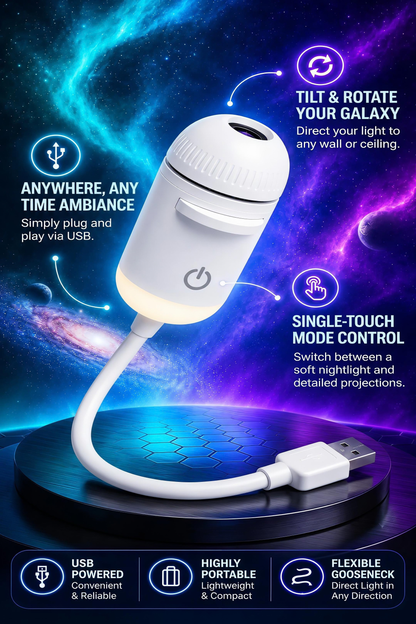 2 in 1 Galaxy Projector Night Light HD